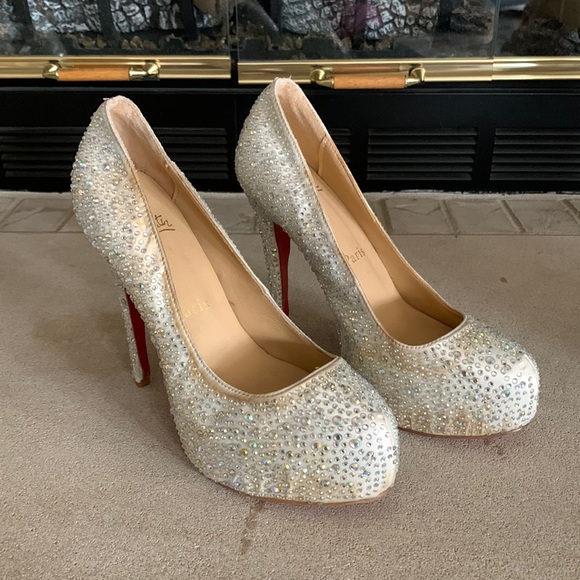 Christian Louboutin Shoes - Christian Louboutin Heels.  Size 39. Cream with Rhinestones